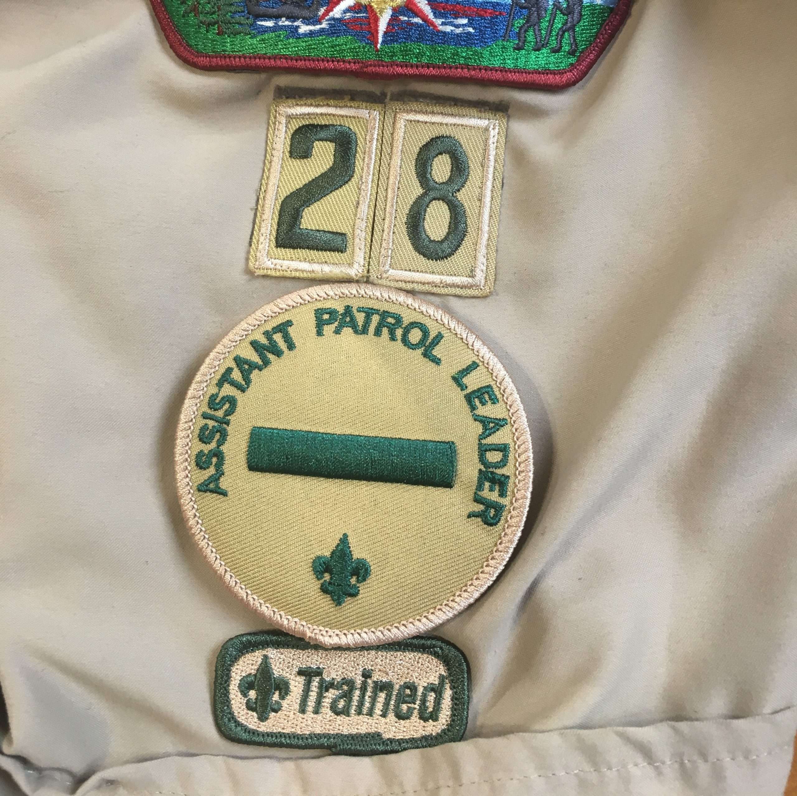Position patch on the left sleeve, under the unit numerals, with the Trained strip below it